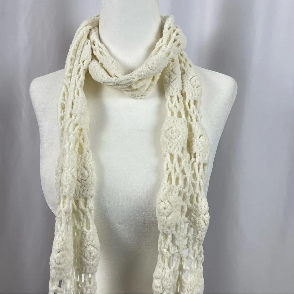 Chenille Knit Boho Crochet Long Scarf Fall Winter Cottagecore